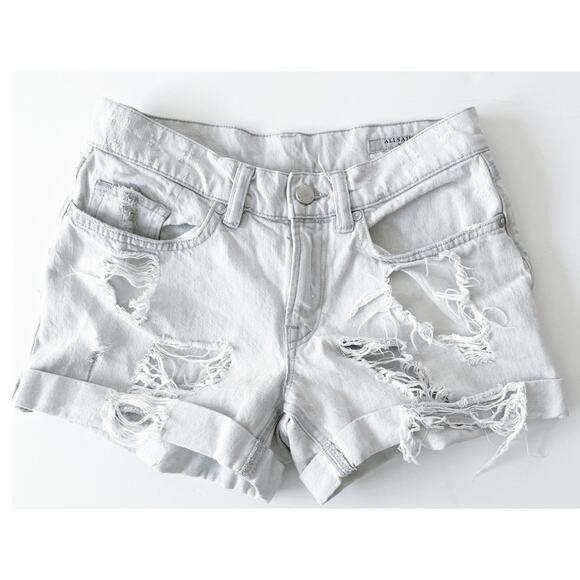 All Saints Denim Distressed Cuffed Shorts Women W26 Light Blue Western Beach